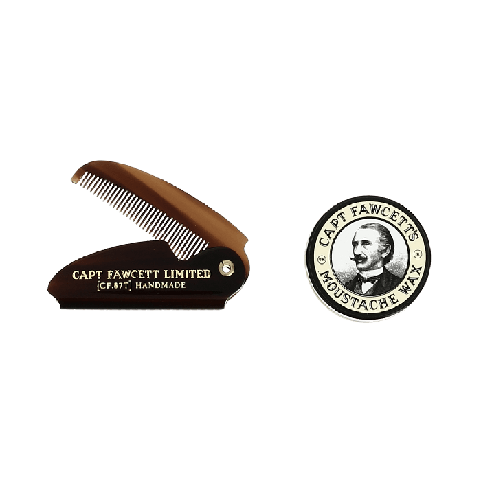 Captain Fawcett Sandalwood Moustache Wax and Folding Moustache Comb