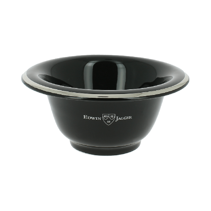 Edwin Jagger Black Silver Rimmed Porcelain Shaving Bowl RN116
